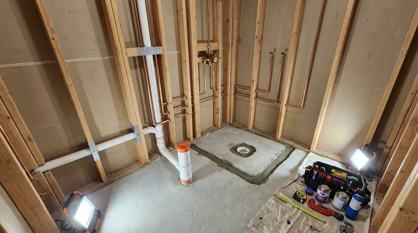Bathroom rough-in plumbing during remodel by Johns Plumbing LLC in Surprise
