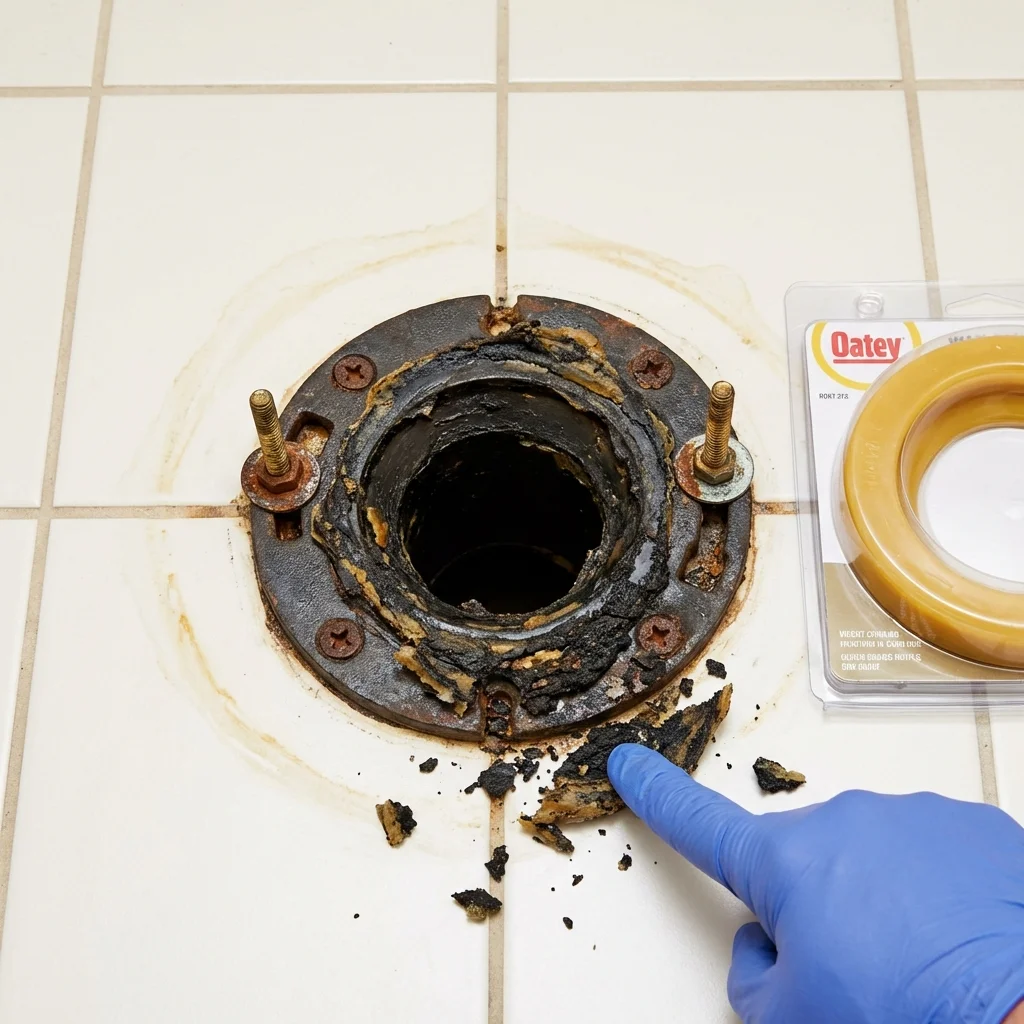 Failed wax ring showing water seepage at the base of a toilet in a Surprise, AZ home